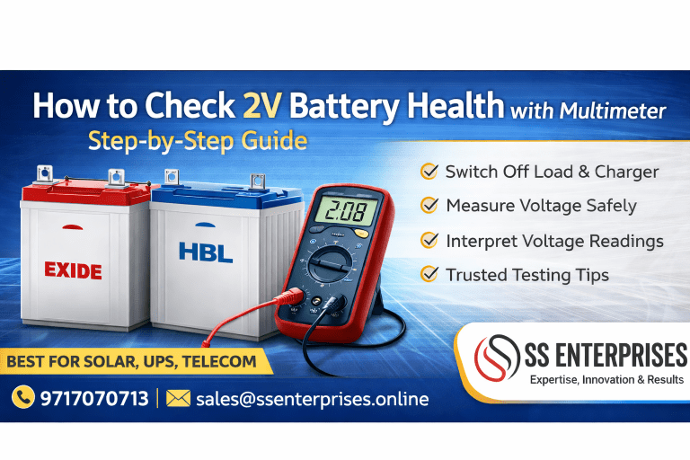 Check 2V battery health with multimeter – SS Enterprises solar & UPS battery testing guide