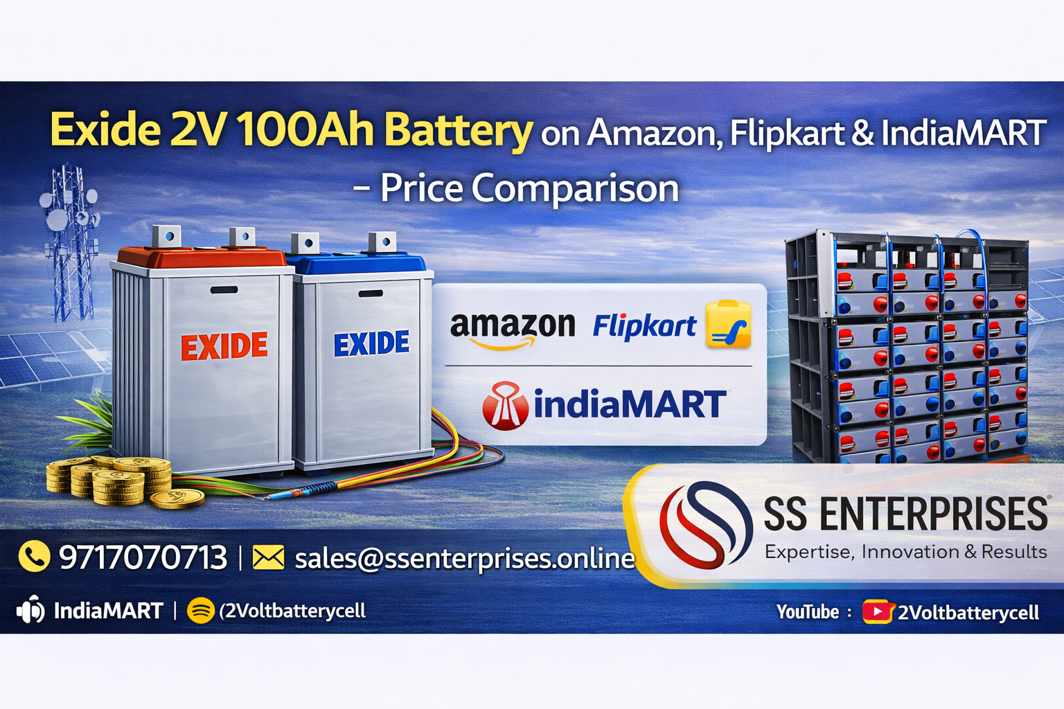 Exide 2V 100Ah Battery on Amazon Flipkart IndiaMart Price Comparison SS Enterprises