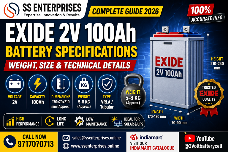 Exide 2V 100Ah battery specifications weight size SS Enterprises