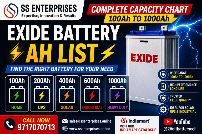 Exide battery Ah list chart 100Ah to 1000Ah SS Enterprises