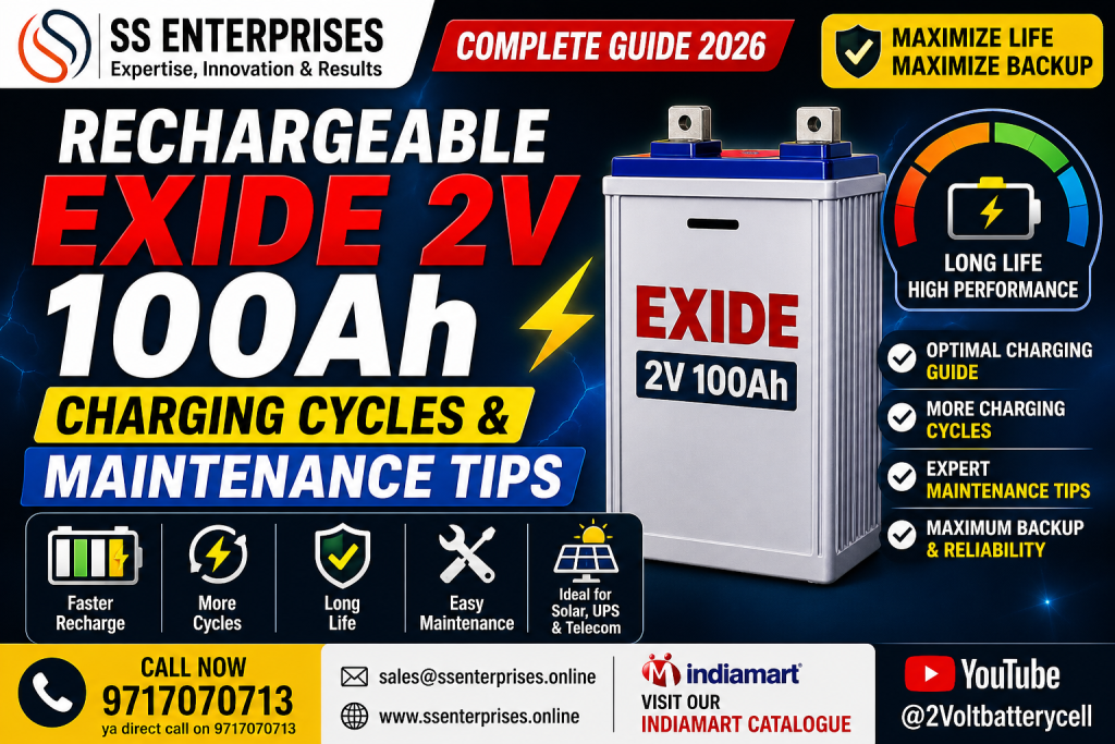 Rechargeable Exide 2V 100Ah Battery charging and maintenance guide for solar UPS telecom systems