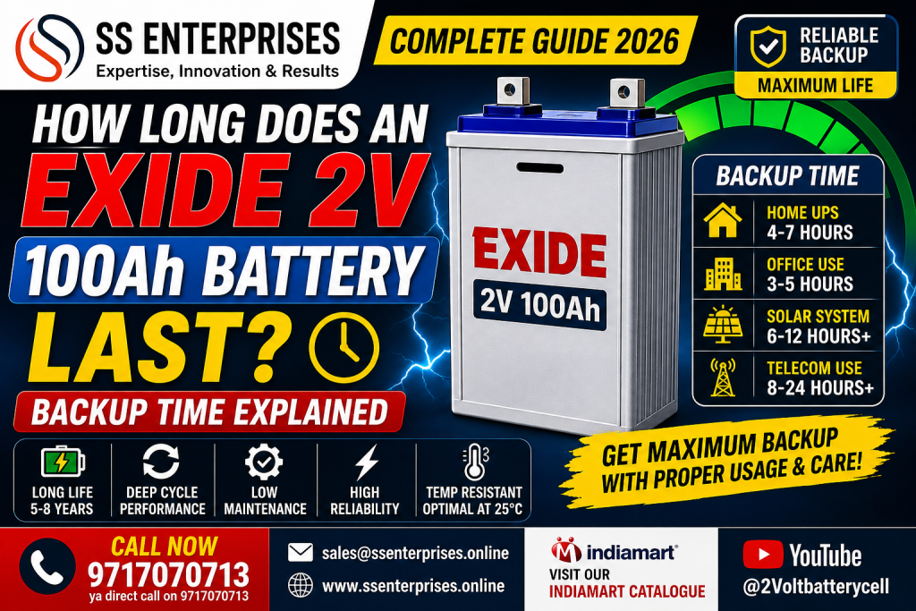 Exide 2V 100Ah battery backup time calculation and performance guide for solar UPS telecom systems